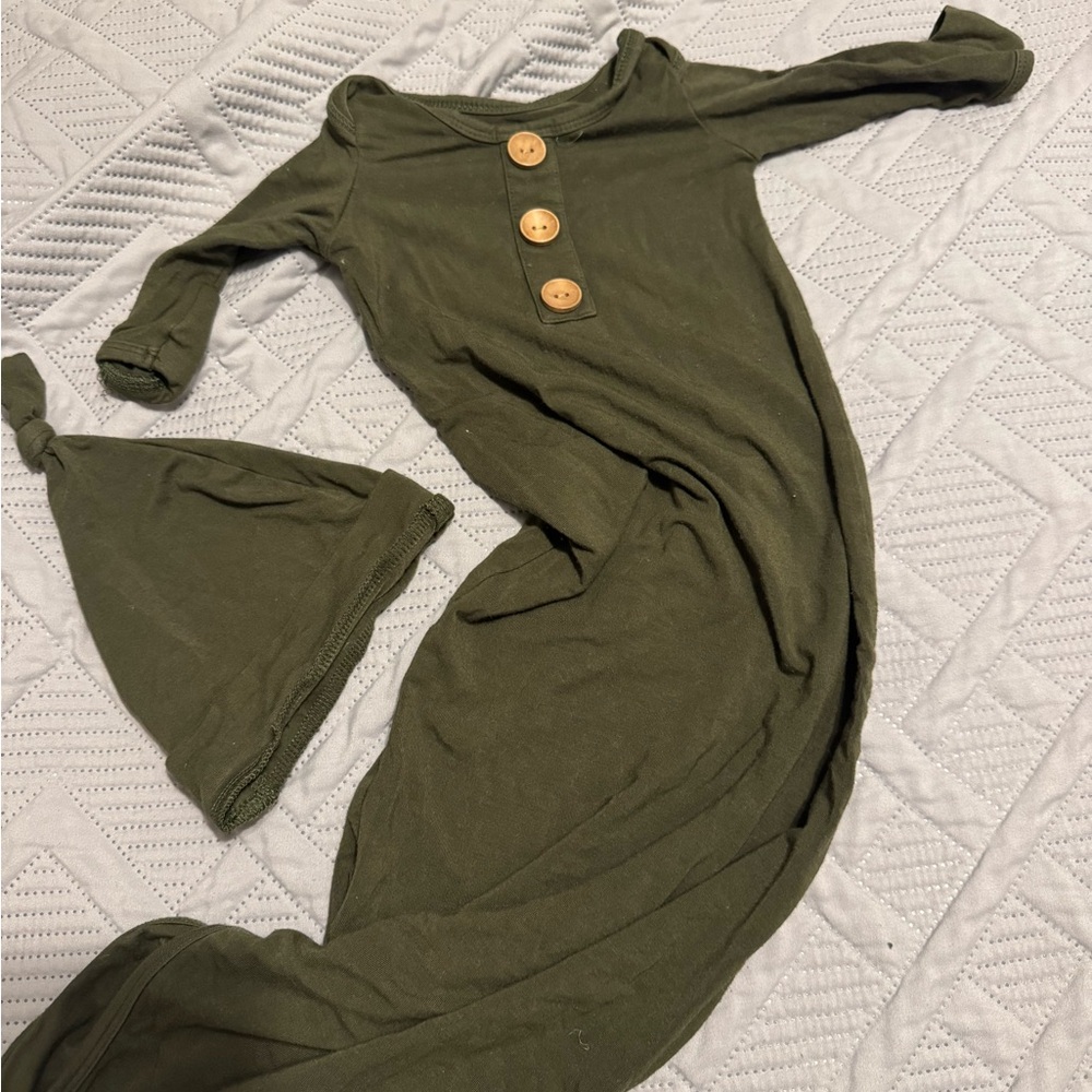 Caden Lane Olive Green Knit Infant Sleep Gown with Hat